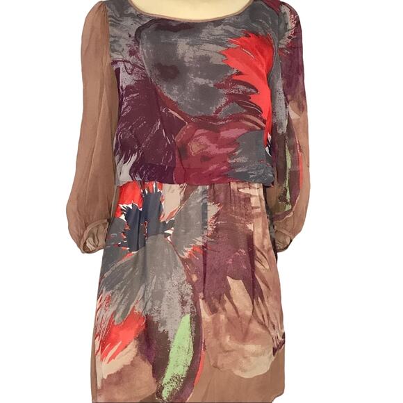 tibi New York Size 6 Viola Silk Chiffon Minidress Abstract Watercolor - Picture 4 of 16